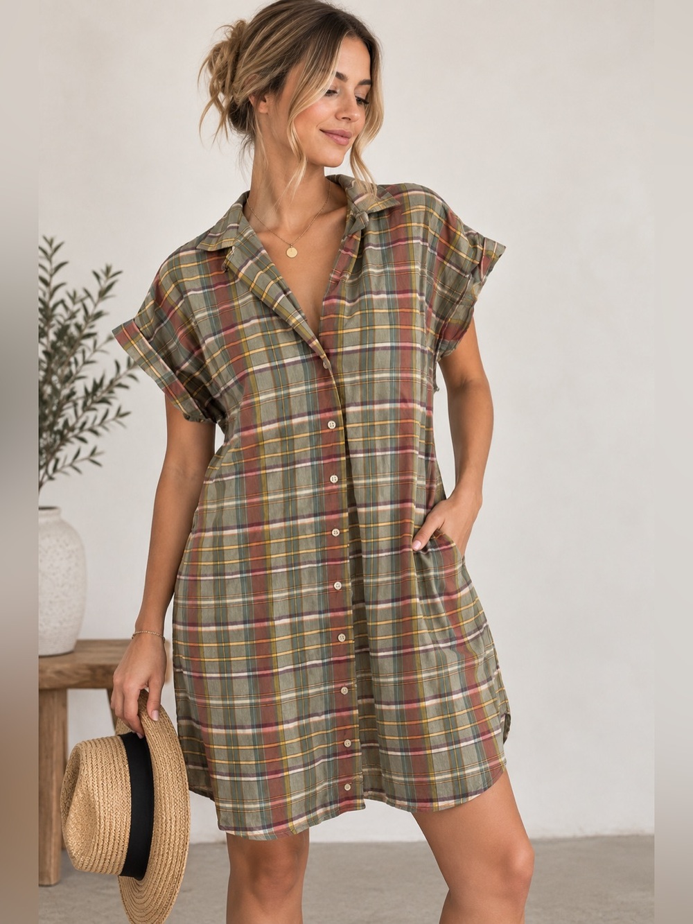 Lauren Ralph Lauren Plaid Shirt Dress Size 14 Multicolor Button Front